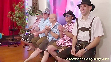 MILF alemã e parceiro jovem são gangbangados por machos excitados de todo jeito