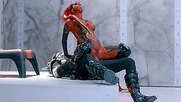 Garota de pele vermelha abre as pernas pra ser fodida em paródia XXX de Star Wars