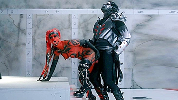 Gata fogosa de pele vermelha de Star Wars adora foder XXX na buceta