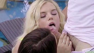 Loira e morena namoradas levam na cara de parceiro excitado XXX