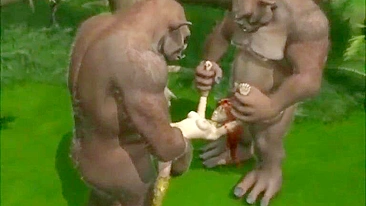 Ruivinha 3D Anime Fofa Gangbang por Monstros na Floresta