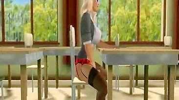 Travestis Colegiais Sexy Chupando Pau na Sala - Pornô 3D Anime