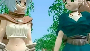 Foda com Strapon, Peitões e Gozada Squirting em Hentai 3D