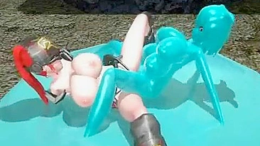 Shemale de Quatro Peitos Amarrada e Fodida no Anime