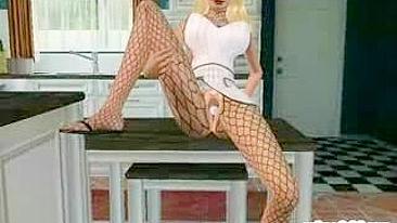 Travesti Hentai 3D de Peitões Tem Buceta Fodida na Cozinha
