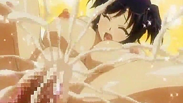 Japonesa peituda de anime com buceta úmida fudida no telhado