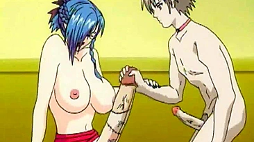 Travesti Chupando e Punhetando Pau em Foda Hentai Anime