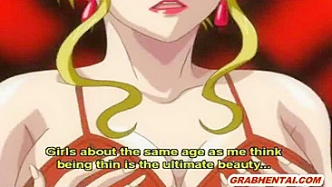 Loira hentai de tetas grandes leva chupada na buceta