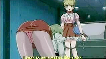 Escrava Hentai de Joelhos Lambendo Perna do Mestre Acorrentada