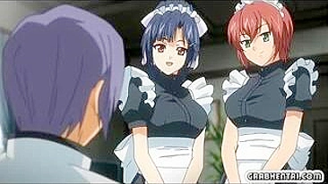 Empregadas Hentai Dividem Pau e Gangbang com Dupla Penetração Quente