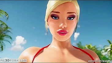 Ação hentai de biquíni com minas de pau futa pra chupar e foder