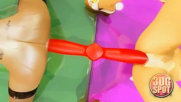 Gata de cabelo roxo mostra flexibilidade levando pau futa na máquina de lavar