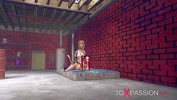 Cena BDSM hentai com ruiva de rabinhos e buceta molhada