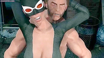 Filme de foda épico com Wolverine dominando a buceta da Mulher-Gato por trás