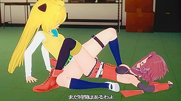 Akiza de Yu-Gi-Oh em lésbico quente com tesourada no crossover