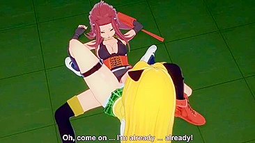 Akiza de Yu-Gi-Oh em lésbico quente com tesourada no crossover