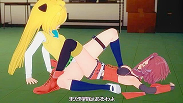 Akiza de Yu-Gi-Oh em lésbico quente com tesourada no crossover