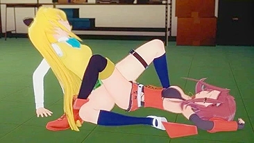 Akiza de Yu-Gi-Oh em lésbico quente com tesourada no crossover