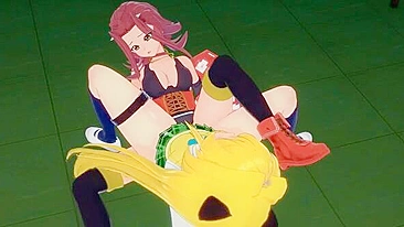 Akiza de Yu-Gi-Oh em lésbico quente com tesourada no crossover