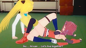 Akiza de Yu-Gi-Oh em lésbico quente com tesourada no crossover