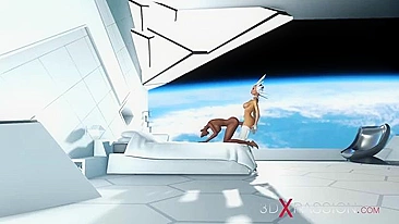 Cena de sexo no espaço com hentai hardcore e tesão de quatro