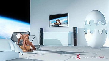 Cena de sexo no espaço com hentai hardcore e tesão de quatro