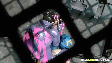 Chun Li mostrando a buceta na luta numa cena hentai de prazer