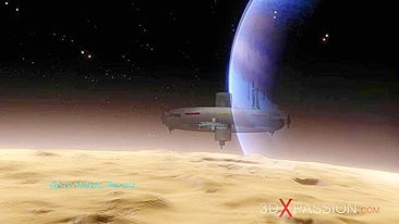 Loira sci-fi com buceta hentai quente gozando com cara de pau duro