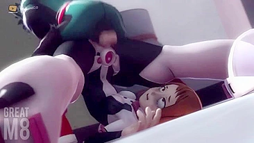 Izuku Midoriya e Ochaco Uraraka se pegando com close-ups safados