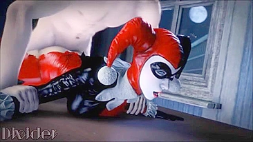 Cena de boquete da Harley Quinn com close-ups de foda e orgasmos reais