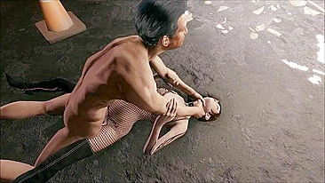 Prazer de quatro pra garota 3D de cabelo curto que precisa de pau dominando