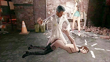 Prazer de quatro pra garota 3D de cabelo curto que precisa de pau dominando