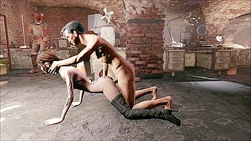 Prazer de quatro pra garota 3D de cabelo curto que precisa de pau dominando