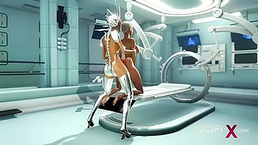 Prazer futanari hentai com gata que precisava desse pau robô dentro dela