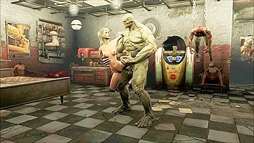 Amor hentai no Fallout com garotinha tendo a buceta destruída