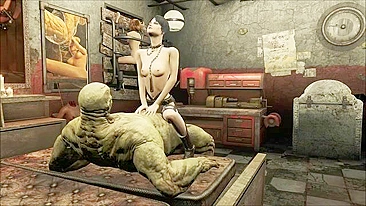 Amor hentai no Fallout com garotinha tendo a buceta destruída