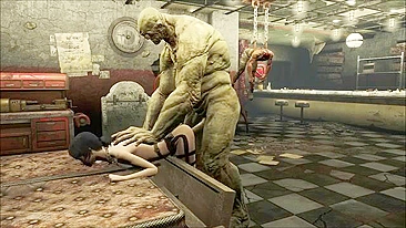 Amor hentai no Fallout com garotinha tendo a buceta destruída