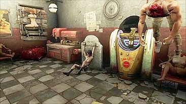 Amor hentai no Fallout com garotinha tendo a buceta destruída