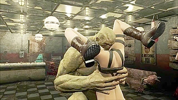 Amor hentai no Fallout com garotinha tendo a buceta destruída