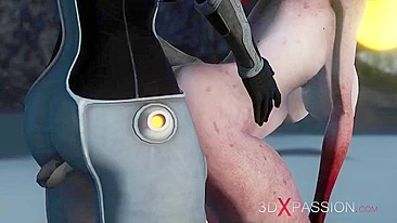 Peituda curtindo pau alienígena na bucetinha apertada por trás também