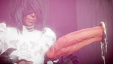 Vídeo pornô extremo com 2B e sua sede louca por porra