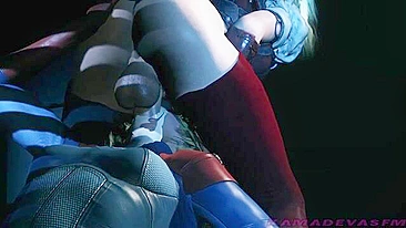 Supergirl e Harley Quinn hentai com dominação e chupada close-up
