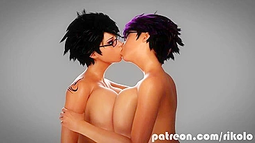 Irmã futa de Rebecca é fodida por ela e goza na cara em cena hentai.