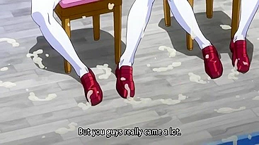 Grupo de idols futanari em gangbang no vídeo hentai.