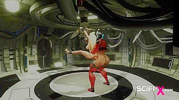 Hentai: Shemale cyberfuta fode loira amarrada.