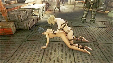 Hentai pornô - Personagem de Fallout 4 leva no cu de loira com strap-on.