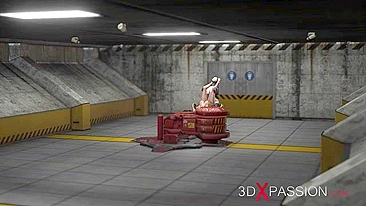 Cena sci-fi hentai: androide fêmea e garota em sexo oral safado.