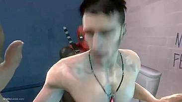 Deadpool fode cara no banheiro com ação hentai.