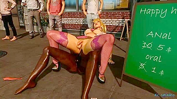 Vídeo hentai - Colegial travesti leva no cu em público.