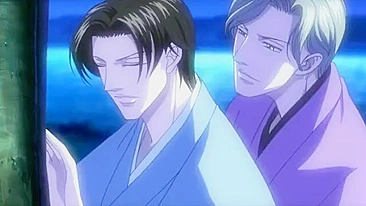 Samurais gays hentai se amando com paixão na floresta de cigarras no inverno.